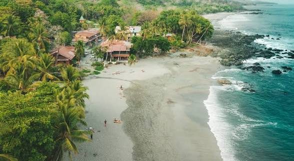 Aerial view of the beach village at Montezuma